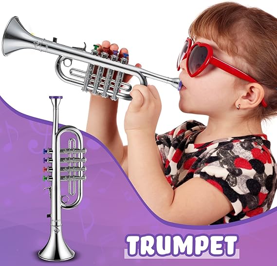 Set of 3 Saxophone for Kids Musical Instruments Toy Saxophone Toy Trumpet and Toy Clarinet with 8 Colored Coded Keys Teaching Songs for Toddlers Children (Silver) - Image 2